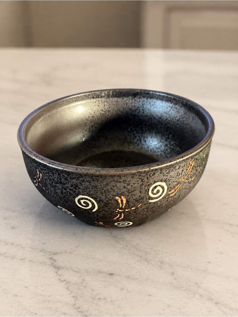 Heavyweight Ceramic Dragonfly Bowl Brown Speckled Glaze 8”